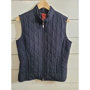 Olsen Europe Womens Quilted Gilet Vest Snap Button Front Zip Pockets Navy Size 6